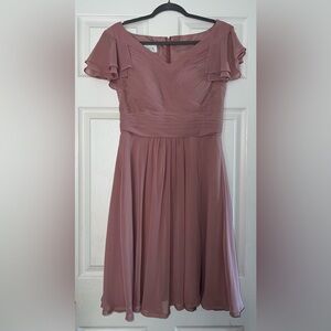 Azazie Hadley A-Line Pleated Chiffon Short Dress dusty rose Size A8 EUC
